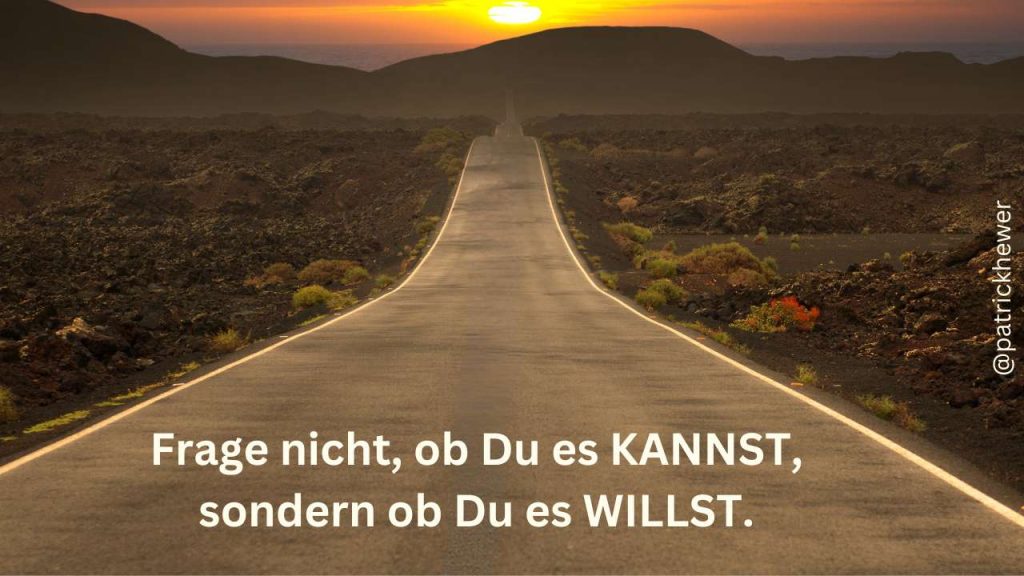 Lange, gerade Straße – Symbol für die Entscheidung: Willst du es wirklich?